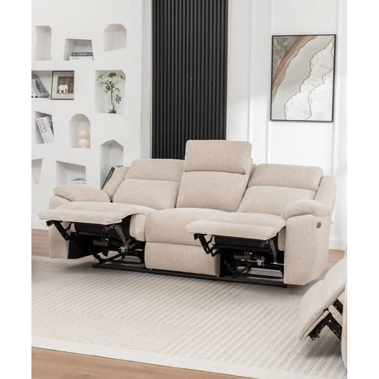ALLOA FABRIC 3-SEATER ELECTRIC RECLINER SOFA BEIGE