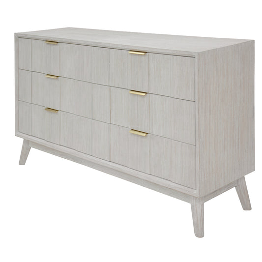 NOVAK SOLID ACACIA DRESSER CHEST OFF 6 DRAWERS WHITEWASHED