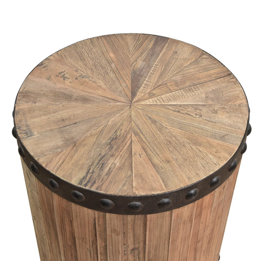 DUNLOE RECLAIMED ELM DRUM PARQUET SIDE TABLE LAMP TABLE NATURAL & IRON ACCENTS (Copy)