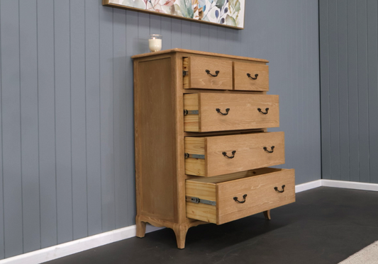 FAIRFAX SOLID RUSTIC OAK 5-DRAWER TALLBOY/ 5 DRAWER CHEST OF DRAWERS