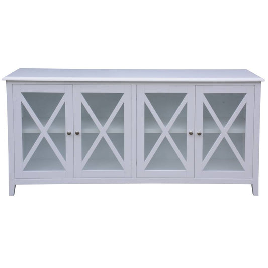 LUGANO HAMPTONS STYLE ACACIA BUFFET/SIDEBOARD 4 GLASS DOORS WHITE - MyChocolateWood