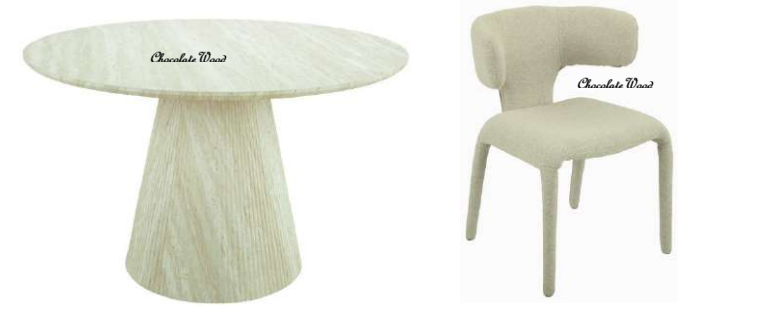 BYRD 5 PIECE DINING SET: 1 ROUND DINING TABLE TRAVERTINE LOOK 120CM & 4 BYRD DINING CHAIRS IVORY
