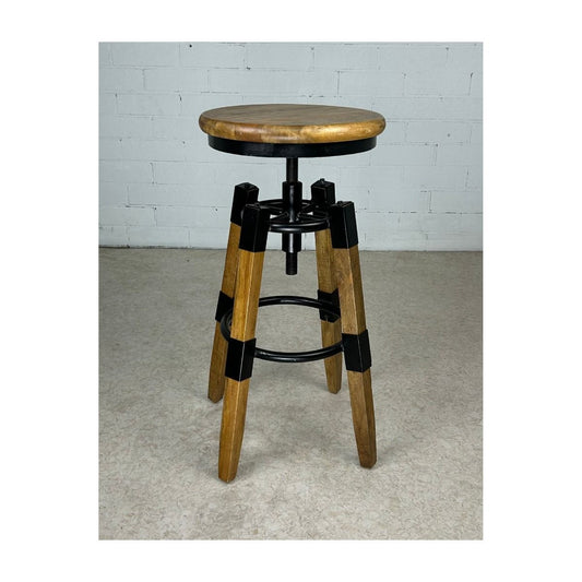 MARON STOOL BLACK PAINTED METAL/RUSTIC BROWN WASHED MANGO WOOD