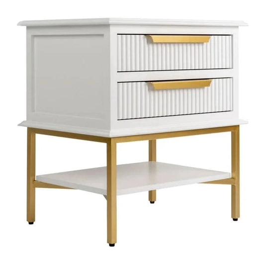 MORETTI 2-DRAWER BEDSIDE TABLE SATIN WHITE/GOLD SMALL
