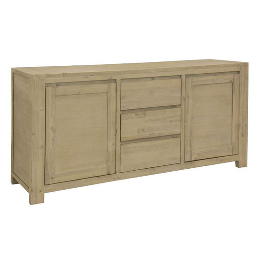 RIPLEY SOLID ACACIA TIMBER 2-DOOR 3-DRAWER BUFFET SIDEBOARD BRUSHED SMOKE