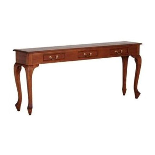 STEWART QUEEN ANN STYLE SOLID MAHOGANY 3 DRAWERS 180CM CONSOLE TABLE IN MAHOGANY - MyChocolateWood