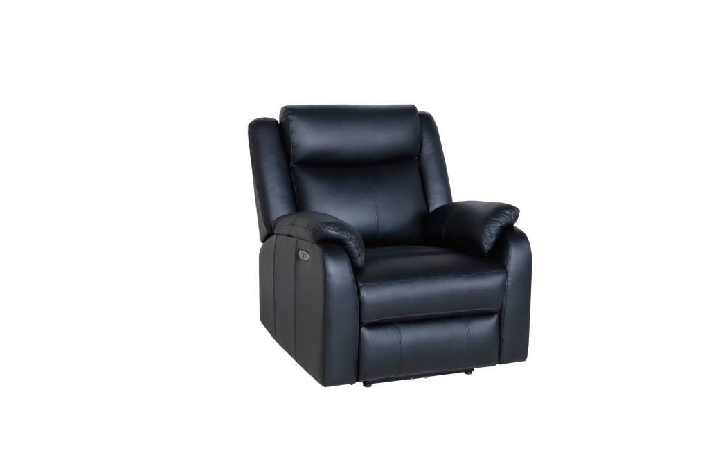 BARRON GENUINE MURANO LEATHER 1-SEATER SINGLE RECLINER ARMCHAIR W/USB PORT BLACK