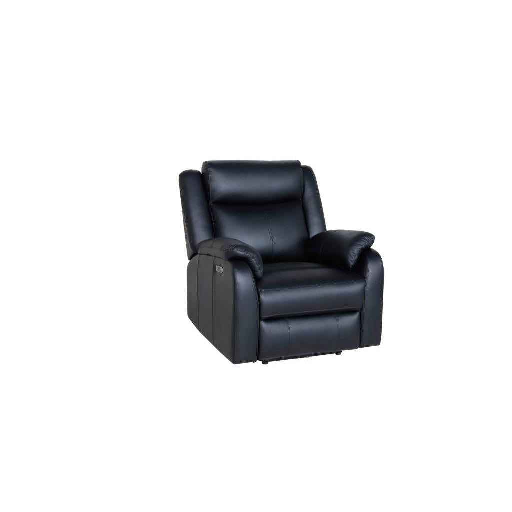 BARRON GENUINE MURANO LEATHER 1-SEATER  SINGLE RECLINER ARMCHAIR W/USB PORT BLACK
