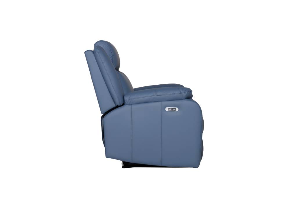 BARRON GENUINE MURANO LEATHER 1-SEATER SINGLE RECLINER ARMCHAIR W/USB PORT BLUE