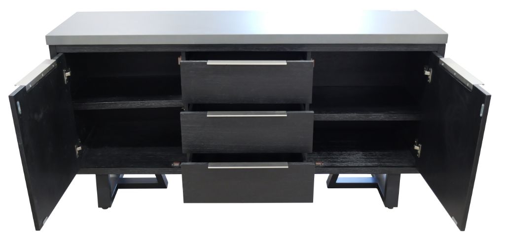 ANTHEA 2-TONE CONCRETE & ACACIA ETU TELEVISION UNIT 2 DOORS 1 DRAWER GREY TOP BLACK LEGS