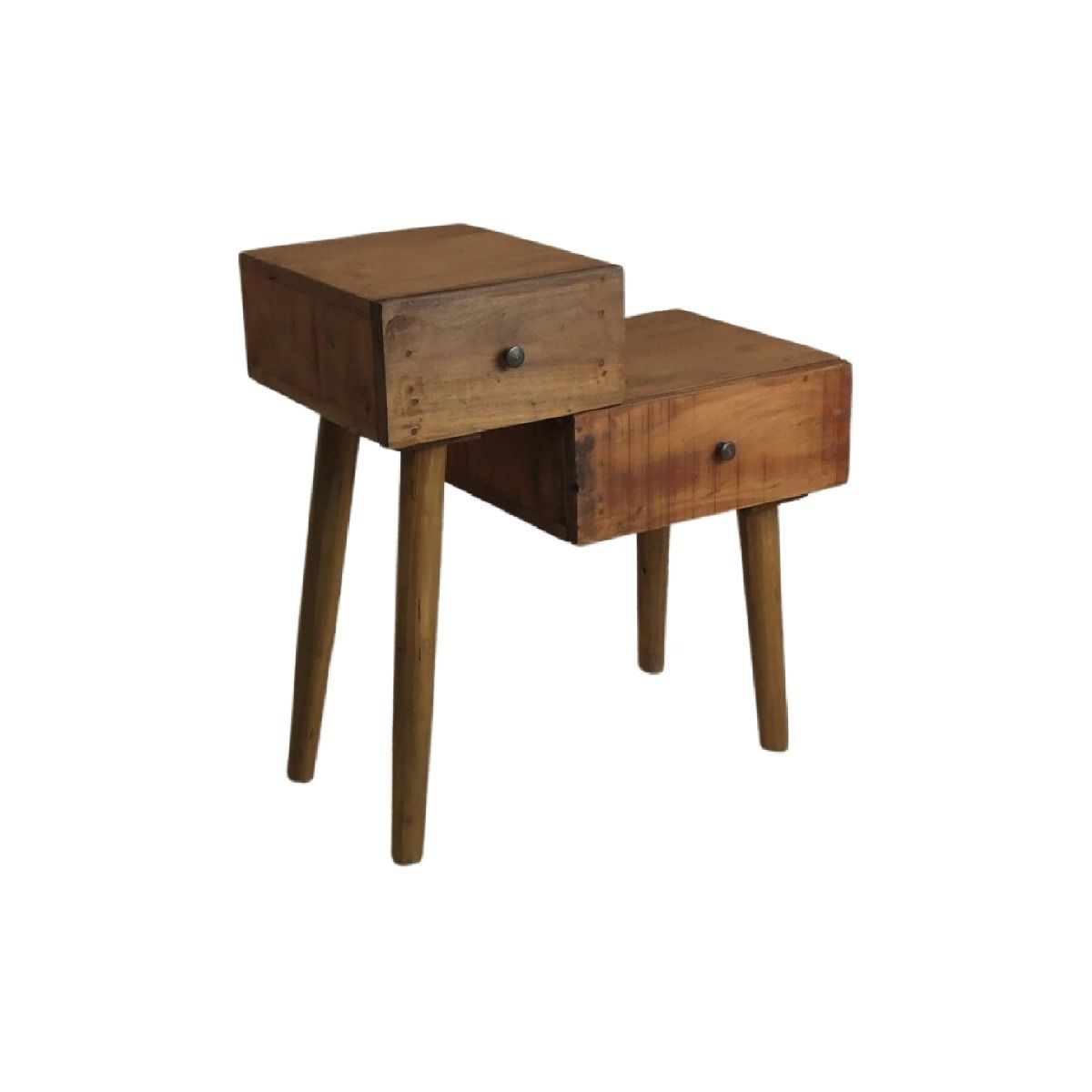 STANLEY RECYCLED RUSTIC 2 DRAWER CUBE SIDE TABLE/LAMP TABLE TEAK