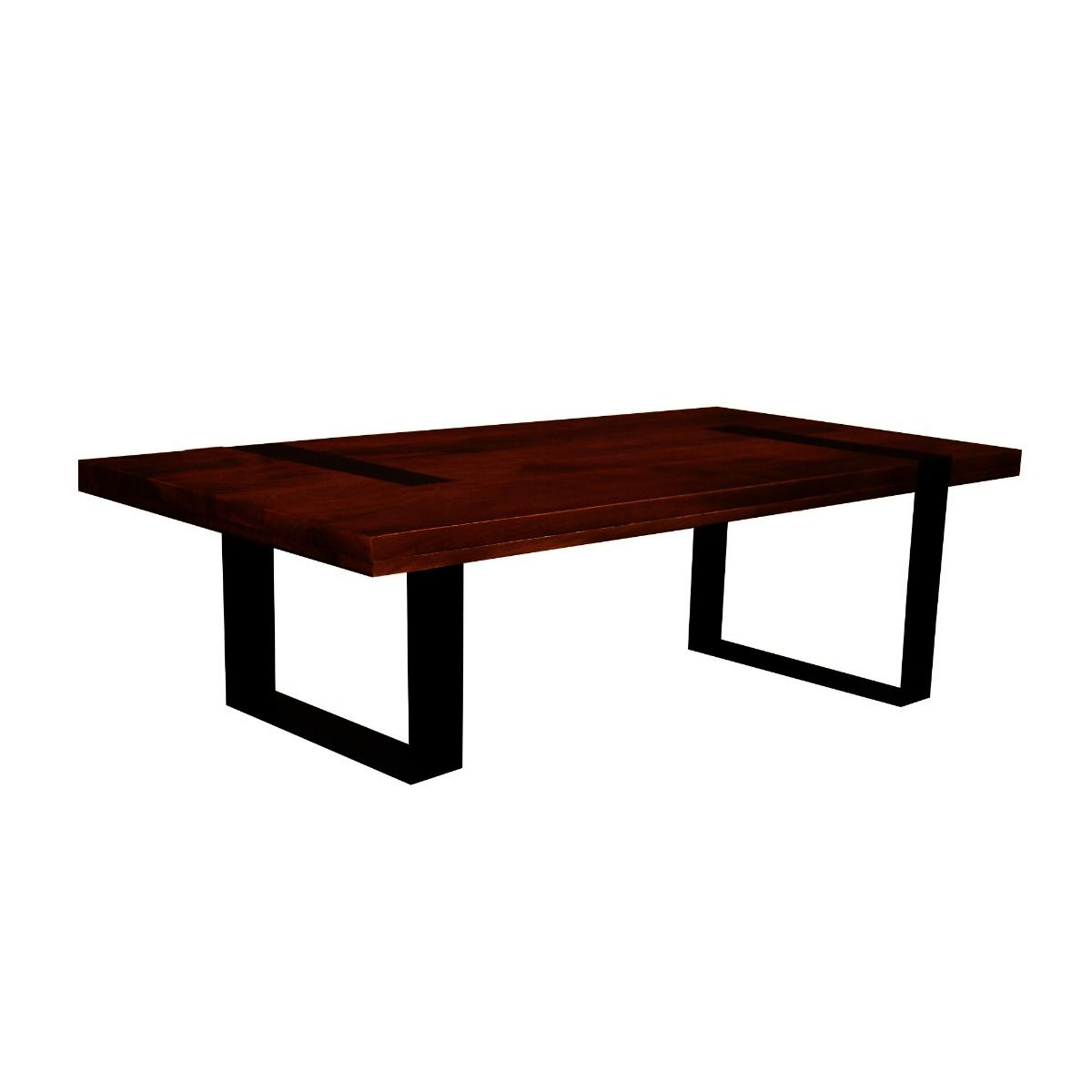 DELFINE RICH WARM BROWN MANGO WOOD COFFEE TABLE WITH BLACK METAL LEGS