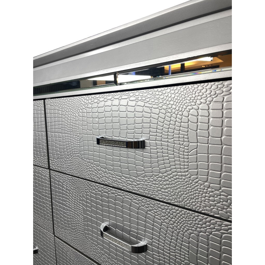 ELARA RUBBERWOOD 9-DRAWER DRESSER CHEST OF 9 DRAWERS SILVER
