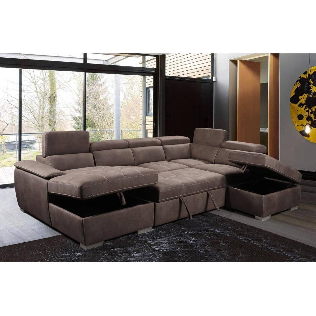 CAVANNA LOUNGE - CORNER LHF CHAISE PULL OUT BED/RHF OTTOMAN MUSHROOM - MyChocolateWood