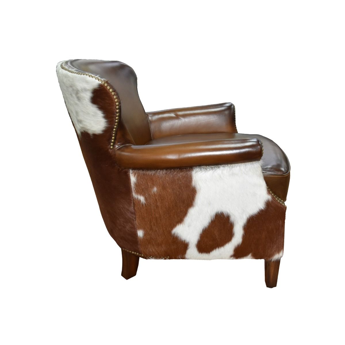 NAPIER GENUINE TOP GRAIN LEATHER ARMCHAIR EASY CHAIR LOUNGE CHAIR LATTE COLOURED LEATHER WITH BROWN & WHITE HAIR ON HIDE