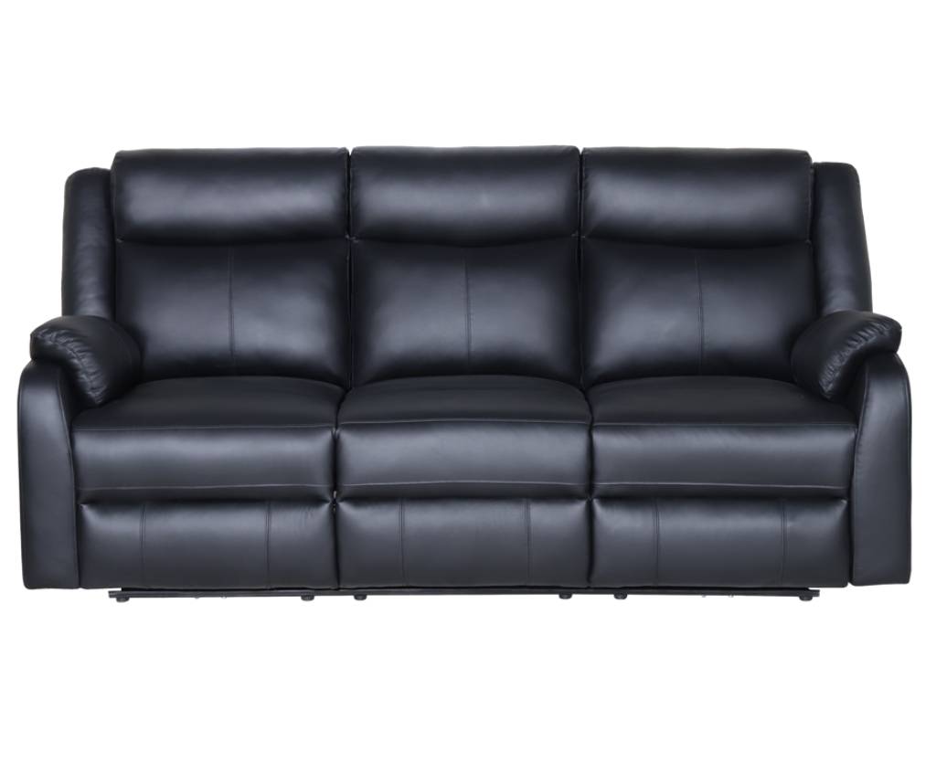 BARRON GENUINE MURANO LEATHER 3-SEATER RECLINER SOFA W/USB PORT BLACK
