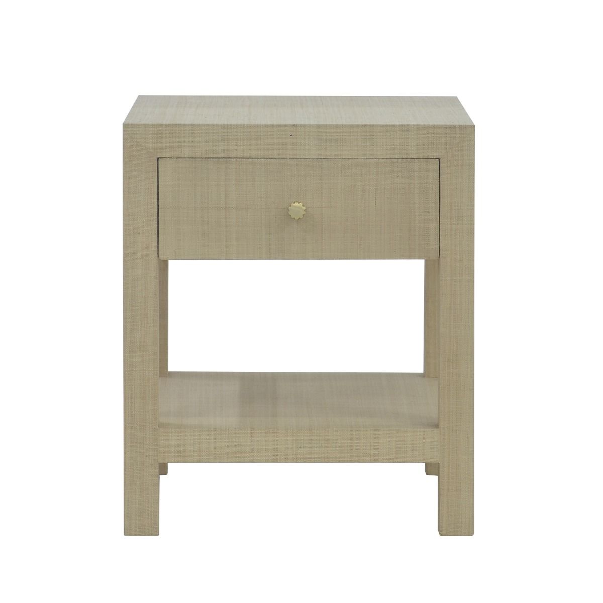 SWANN MAHOGANY FRAME RAFFIA 1 DRAWER BEDSIDE TABLE NIGHTSTAND