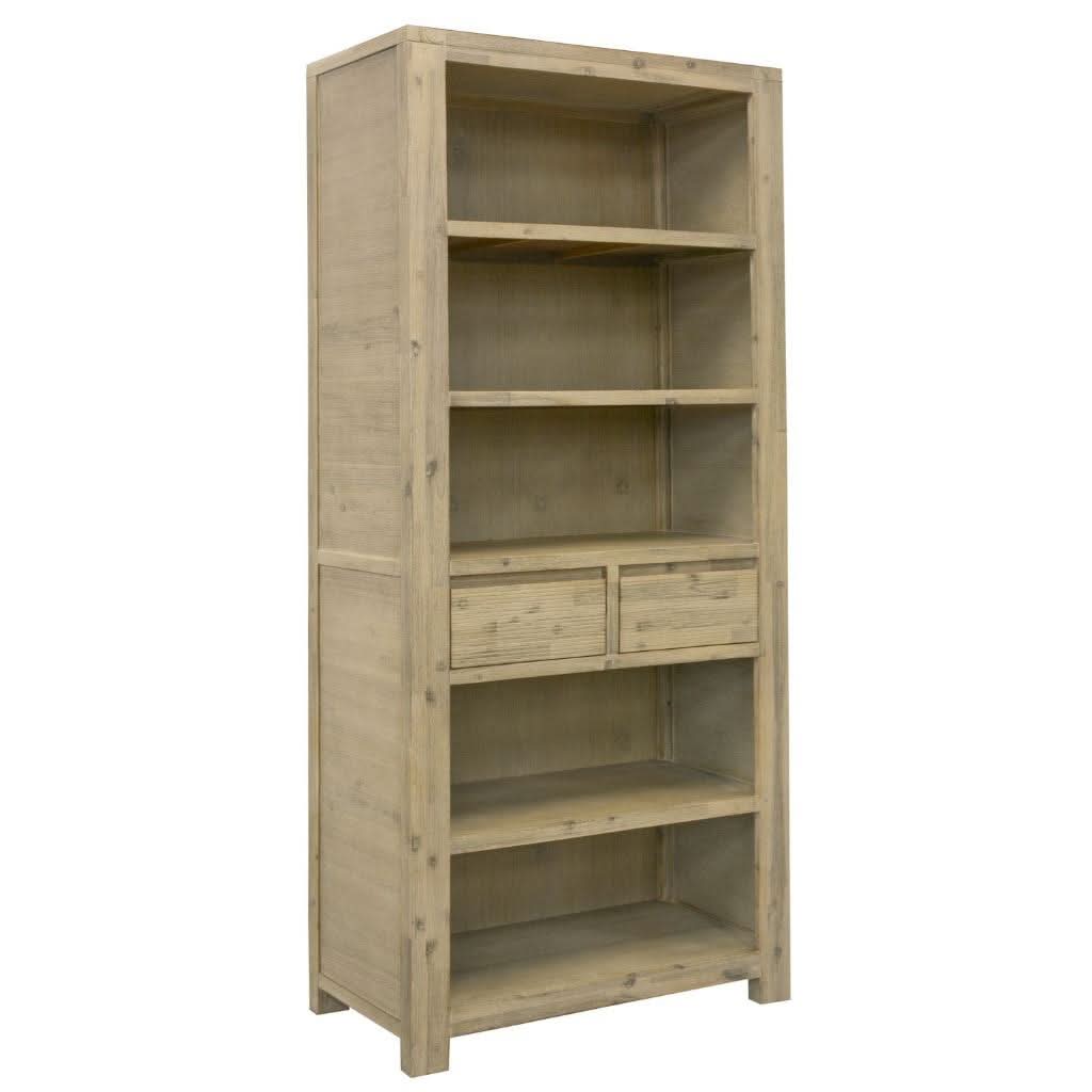 RIPLEY SOLID ACACIA TIMBER 2-DRAWER 5-SHELF BOOKCASE BOOKSHELF BRUSHED SMOKE