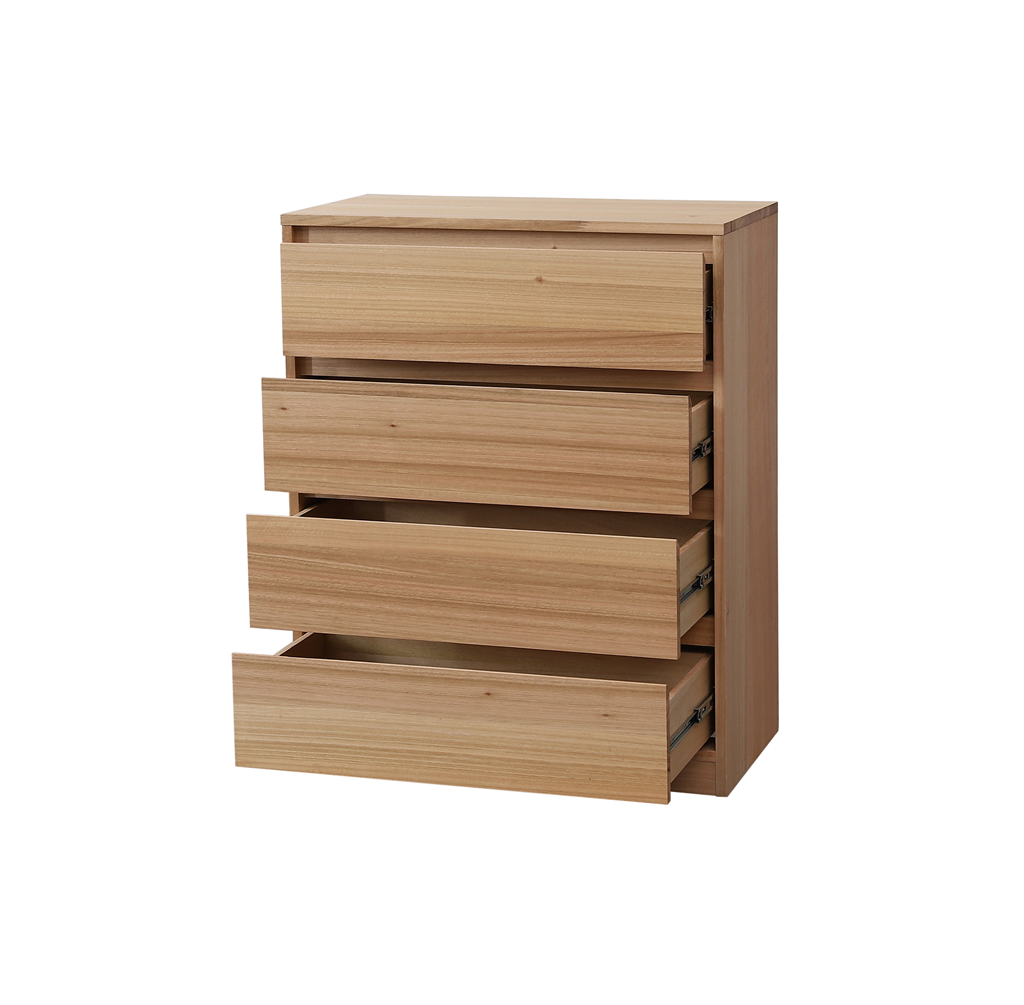 JAXX SOLID MESSMATE & BLUE GUM VENEER 4-DRAWER TALLBOY 4-DRAWER CHEST OF DRAWERS NATURAL