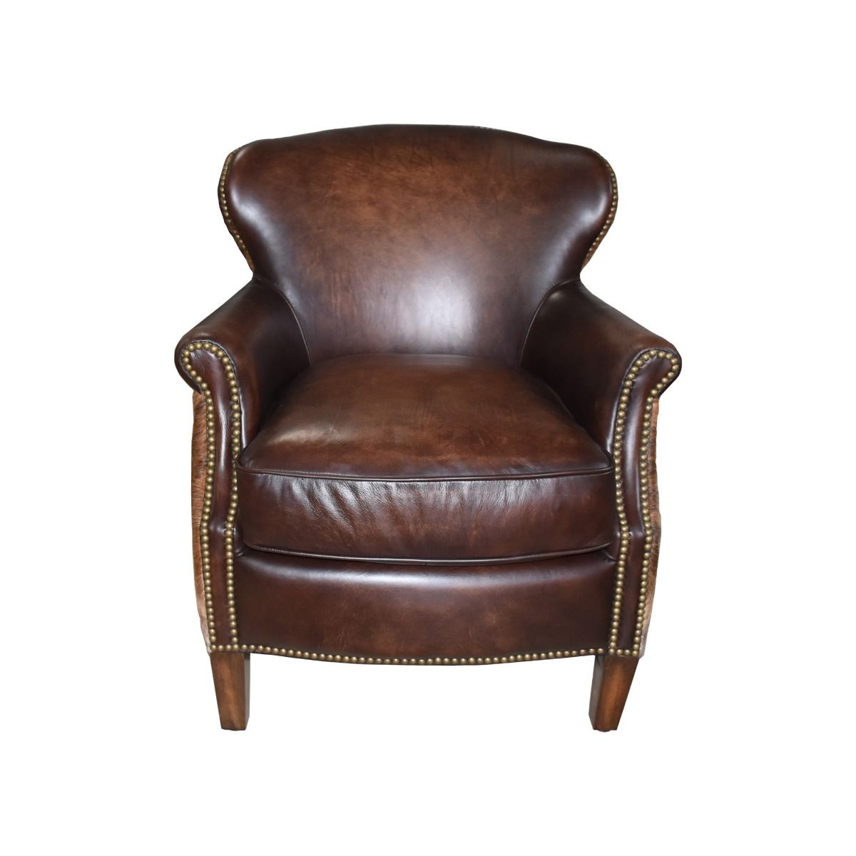 NAPIER GENUINE TOP GRAIN LEATHER ARMCHAIR EASY CHAIR LOUNGE CHAIR FONTANA COLOURED LEATHER WITH EXOTIC DARK HAIR ON HIDE