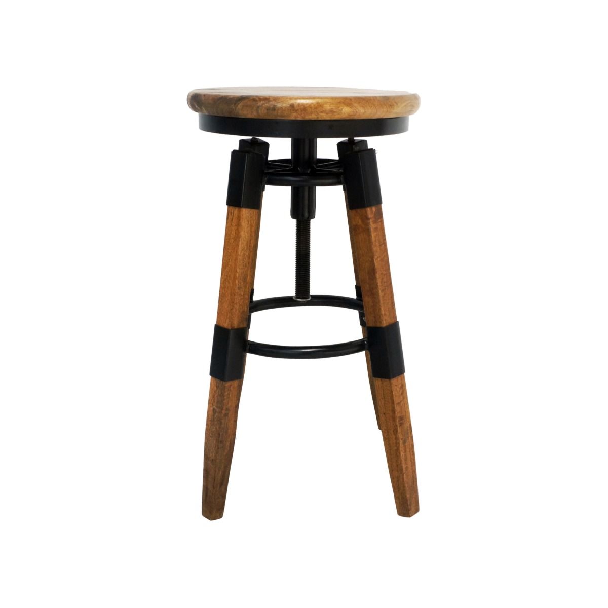 MARON STOOL BLACK PAINTED METAL/RUSTIC BROWN WASHED MANGO WOOD