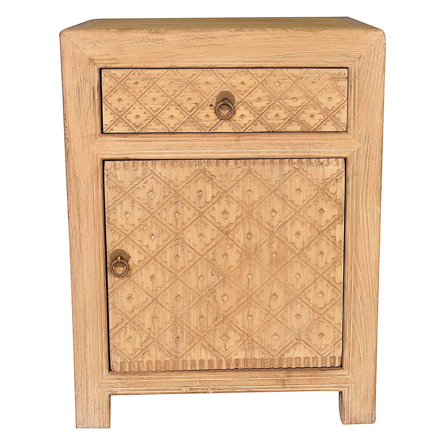 MAYLEEN PAIR OF RECLAIMED TIMBER BEDSIDE TABLES 1 DRAWER 1 DOOR NATURAL