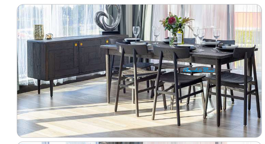 MEDRANO OAK 7 PIECE DINING SET SANDBLASTED BLACK 180CM DINING TABLE + 6 MEDRANO TIMBER SEAT DINING CHAIRS