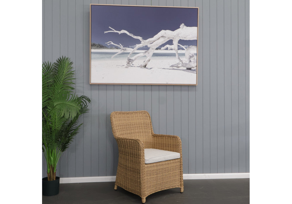 CAPELL 1800 7-PIECE OUTDOOR DINING SUITE WICKER ON ALUMINIUM FRAME TEAK LOOK/NATURAL CUSHIONS