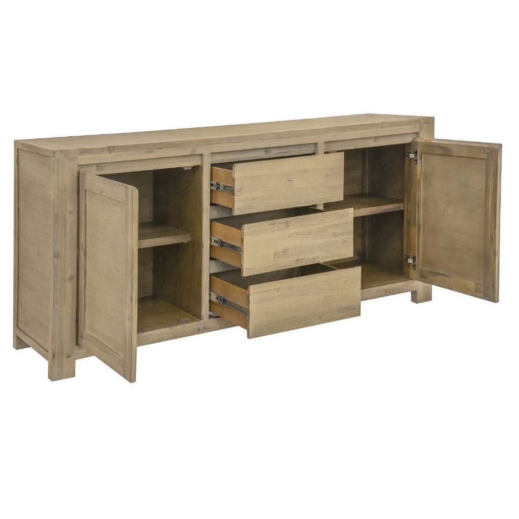 RIPLEY SOLID ACACIA TIMBER 2-DOOR 3-DRAWER BUFFET SIDEBOARD BRUSHED SMOKE