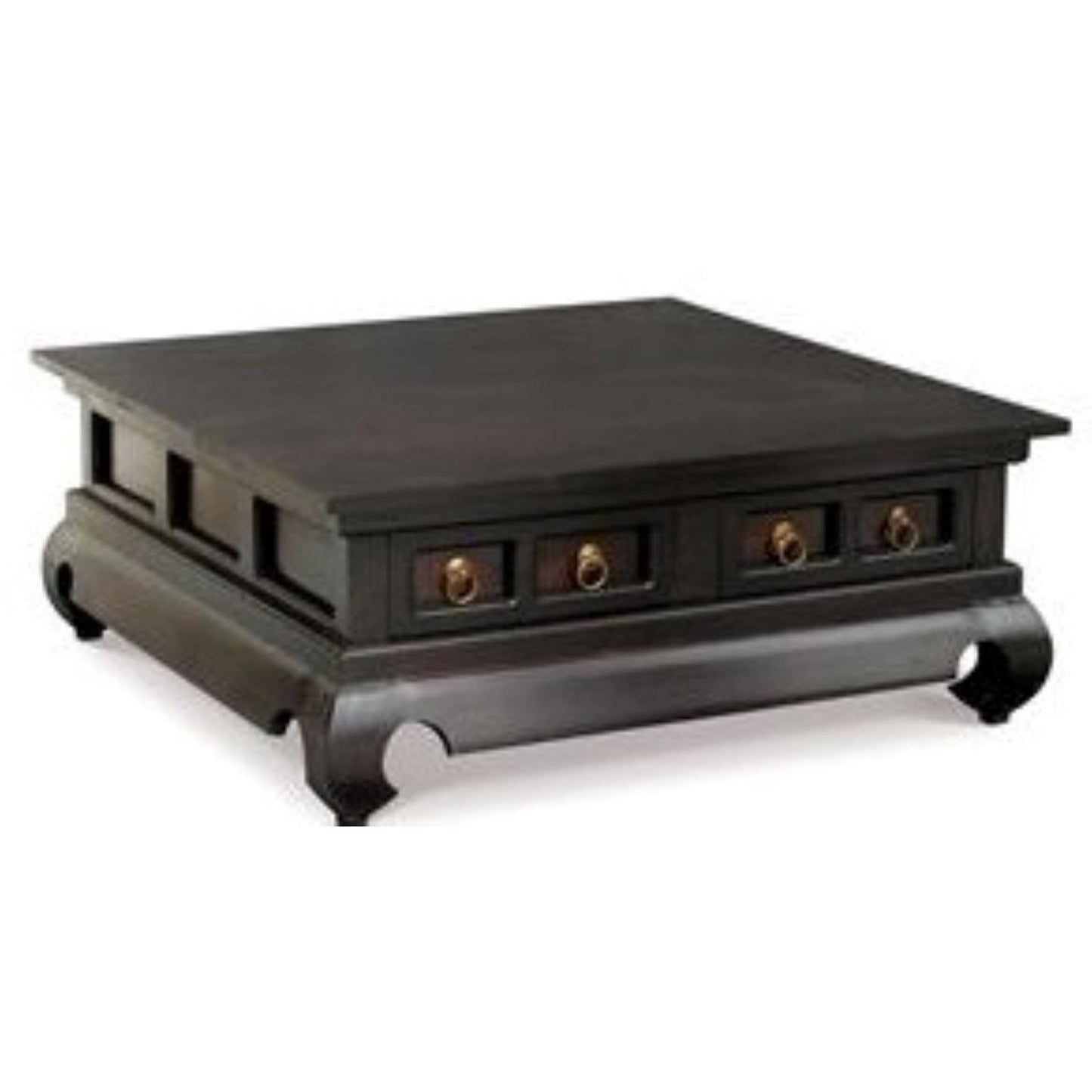 SOLID MAHOGANY SQUARE COFFEE TABLE OPIUM LEGS 4 DRAWERS CHOCOLATE COLOUR