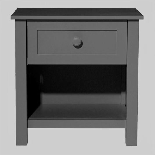 BAYLIN RUBBERWOOD 1-DRAWER 1-SHELF BEDSIDE TABLE BLACK