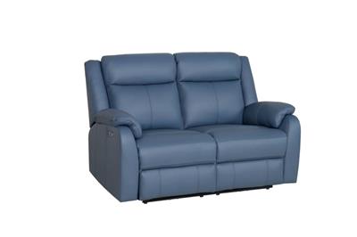 BARRON GENUINE MURANO LEATHER 2-SEATER RECLINER SOFA W/USB PORT MARINE BLUE