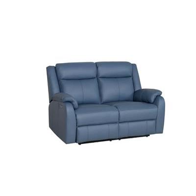 BARRON GENUINE MURANO LEATHER 2-SEATER  RECLINER SOFA W/USB PORT  MARINE BLUE