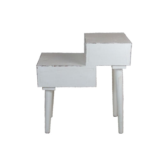 STANLEY RECYCLED RUSTIC 2 DRAWER CUBE SIDE TABLE/LAMP TABLE WHITE