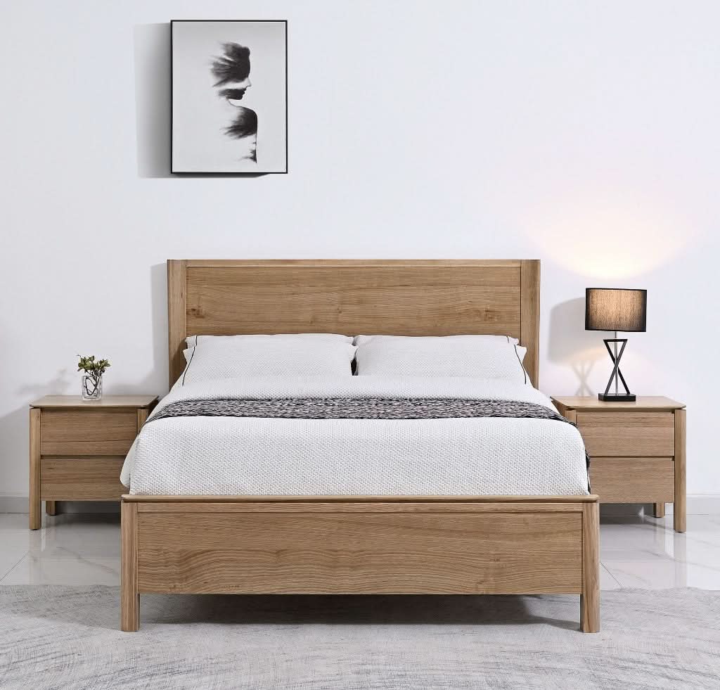AKSEL MESSMATE TIMBER KING BED - LIGHT SMOKE
