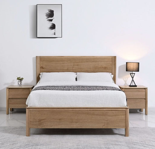 AKSEL MESSMATE TIMBER QUEEN BED - LIGHT SMOKE