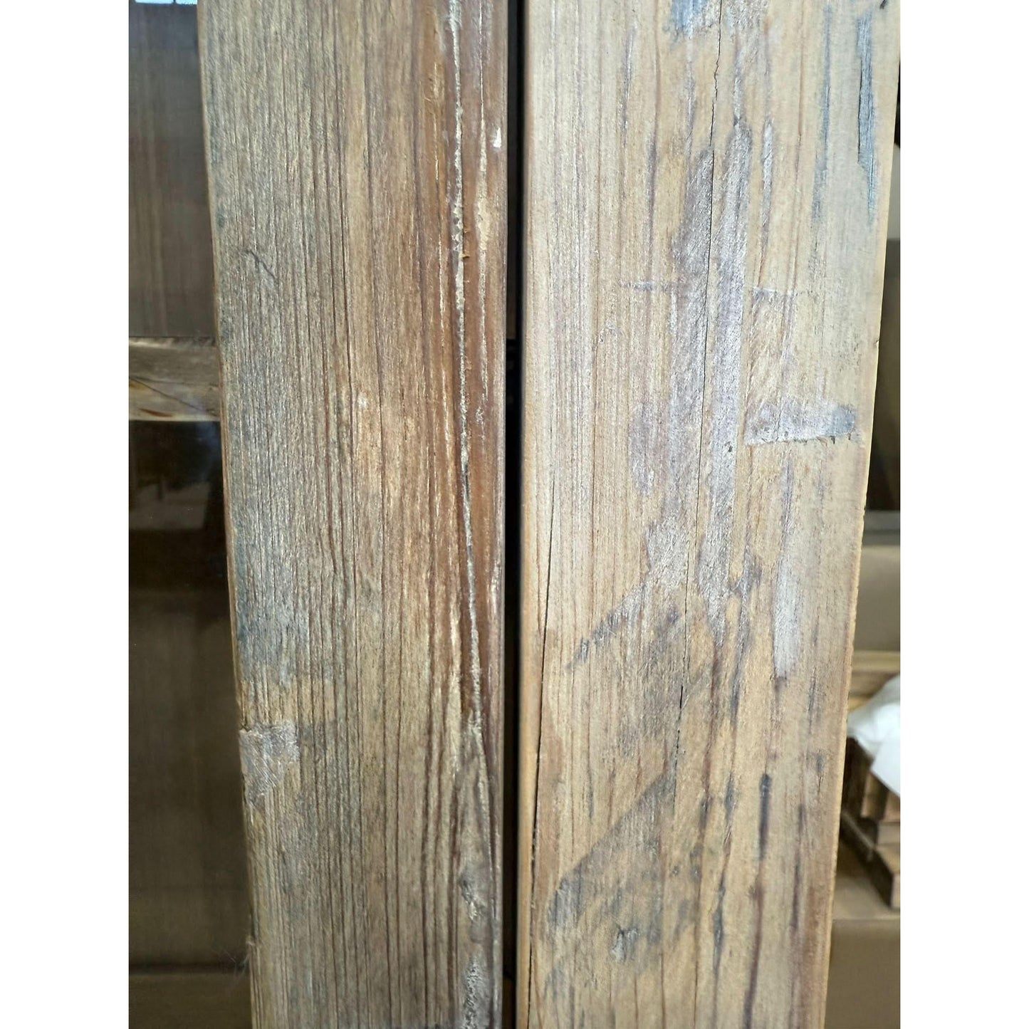 REINA GREYWASHED RECYCLED TIMBER/GLASS 4-DOOR BUFFET/SIDEBOARD