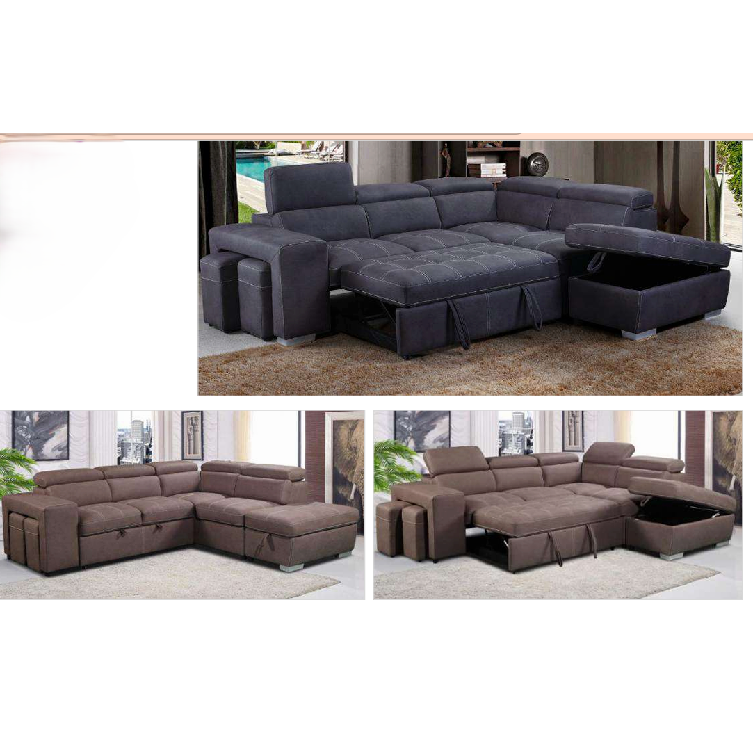 ALBRET FABRIC 2-SEATER SOFA BED + 2 OTTOMANS W/RHF CHARCOAL