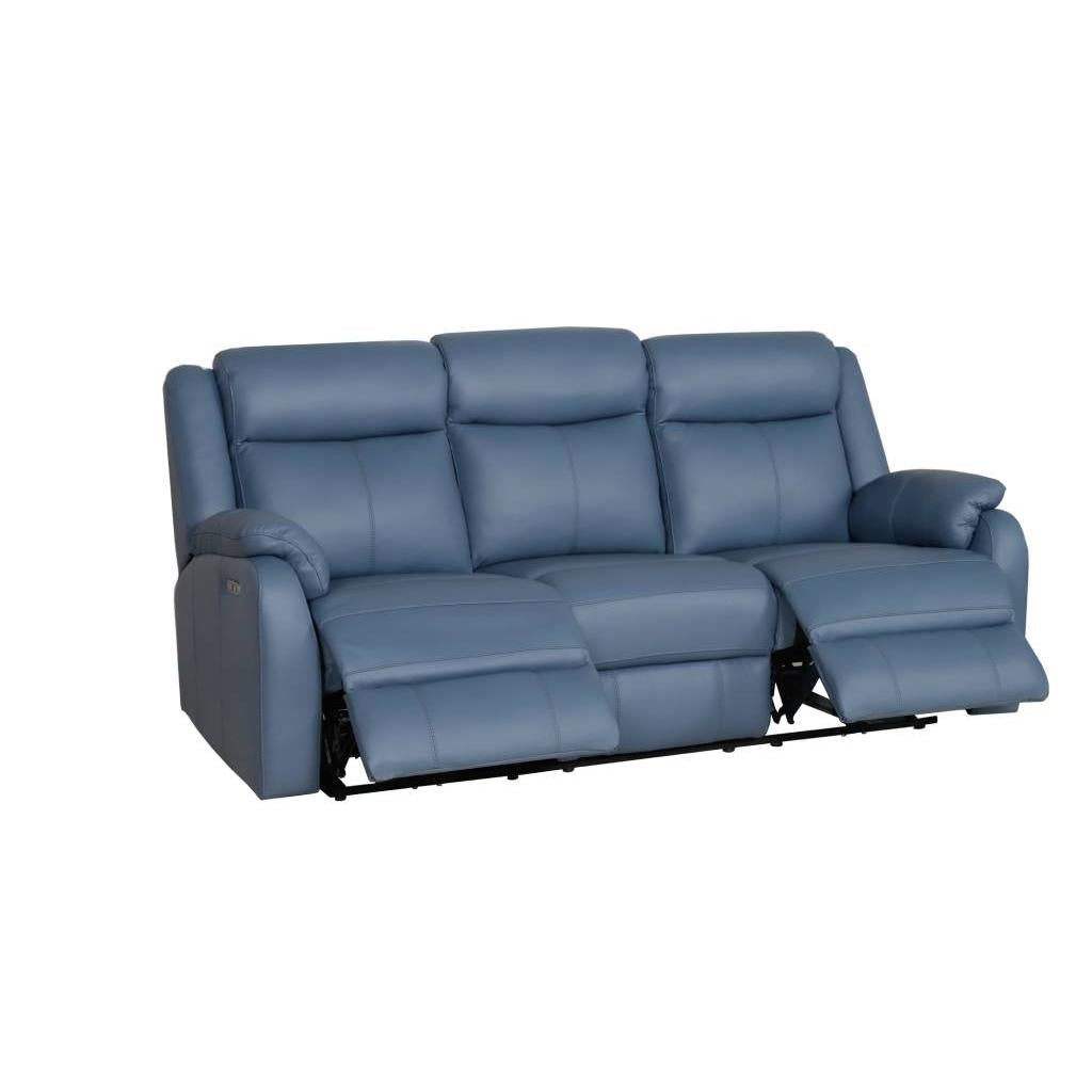 BARRON GENUINE MURANO LEATHER 3-SEATER  RECLINER SOFA W/USB PORT  MARINE BLUE