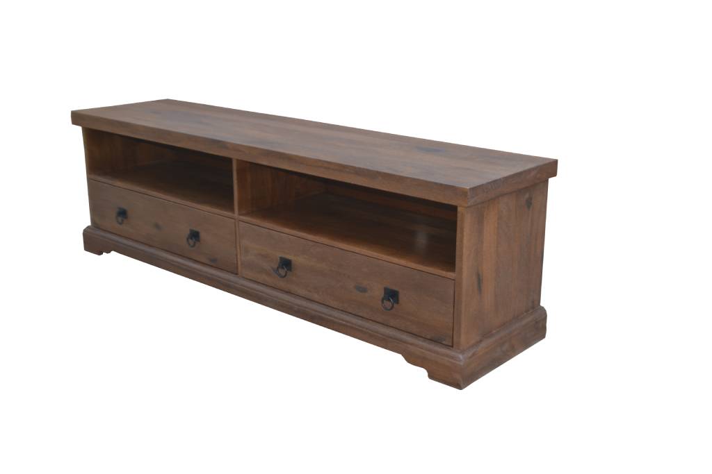ELLERY SOLID MANGO WOOD TV/ENTERTAINMENT UNIT DRAWERS ANTIQUE WALNUT