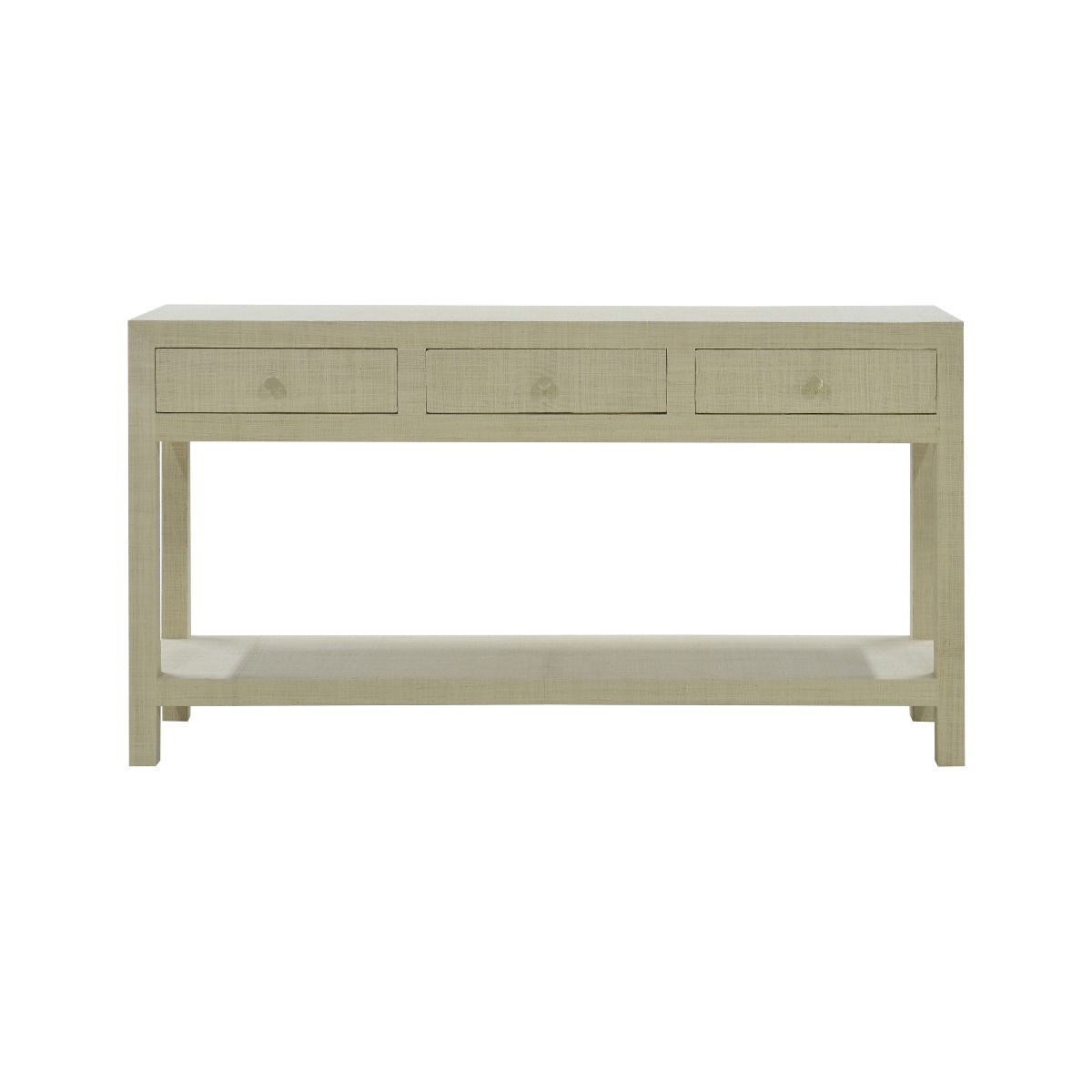 SWANN MAHOGANY FRAME RAFFIA WRAPPED HALL TABLE/CONSOLE TABLE 3 DRAWERS