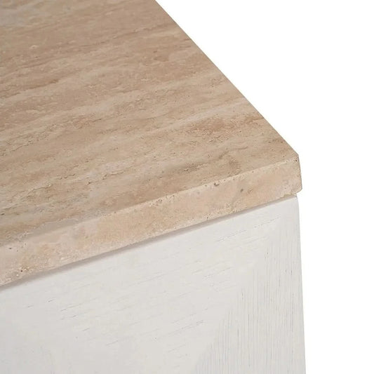 HAMPSHIRE TRAVERTINE/WHITE OAK 2-DRAWER BEDSIDE TABLE