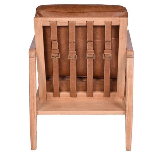 INNIS BUCKLE LEATHER ARMCHAIR LOUNGE CHAIR EASY CHAIR COLUMBIAN BROWN - MyChocolateWood