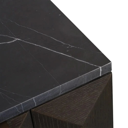 HAMPSHIRE BLACK MARBLE/SMOKED OAK 2-DRAWER BEDSIDE TABLE