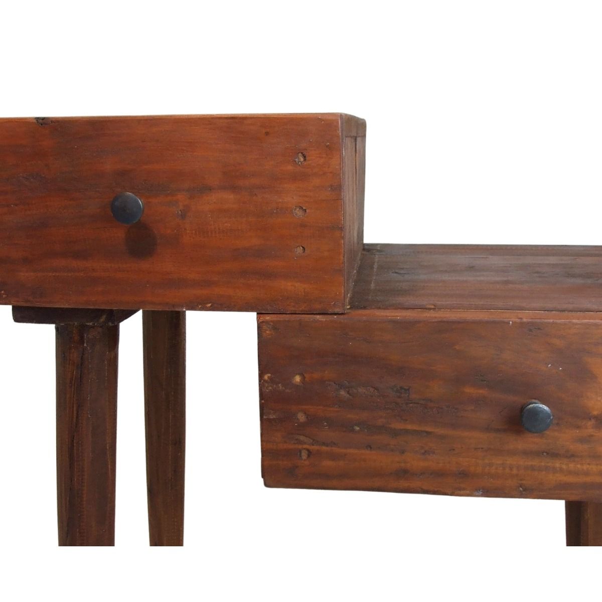 STANLEY RECYCLED RUSTIC 2 DRAWER CUBE SIDE TABLE/LAMP TABLE LIGHT BROWN