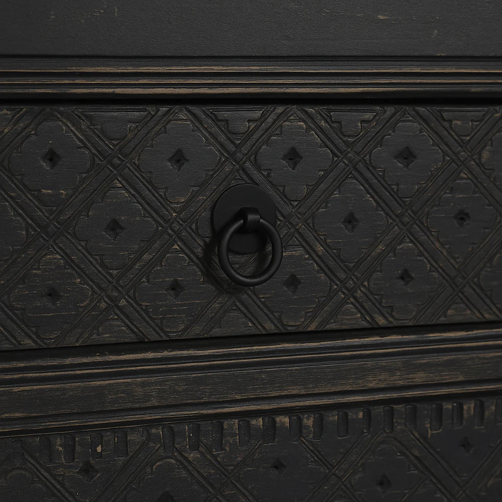 MAYLEEN PAIR OF RECLAIMED TIMBER BEDSIDE TABLES 1 DRAWER 1 DOOR BLACK