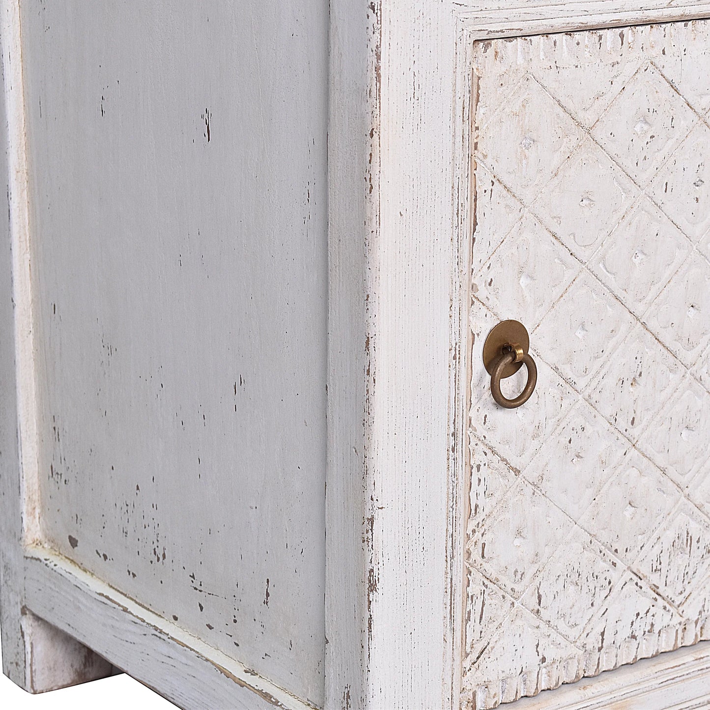 MAYLEEN PAIR OF RECLAIMED TIMBER BEDSIDE TABLES 1 DRAWER 1 DOOR WHITE