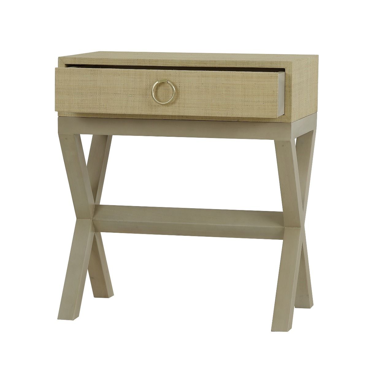 MONFORT MAHOGANY FRAME RAFFIA 1 DRAWER BEDSIDE TABLE NIGHTSTAND SANDBAR