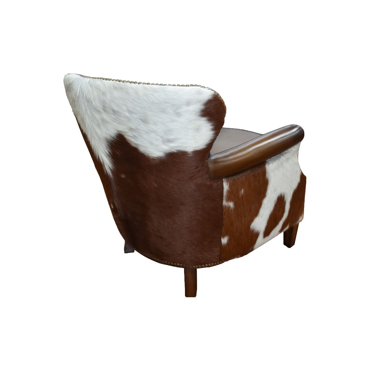 NAPIER GENUINE TOP GRAIN LEATHER ARMCHAIR EASY CHAIR LOUNGE CHAIR LATTE COLOURED LEATHER WITH BROWN & WHITE HAIR ON HIDE