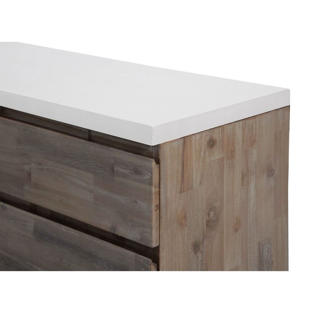 ROSALI 2-TONE WHITE CONCRETE TOP & SOLID ACACIA PEWTER BUFFET SIDEBOARD 3 DRAWERS 2 DOORS